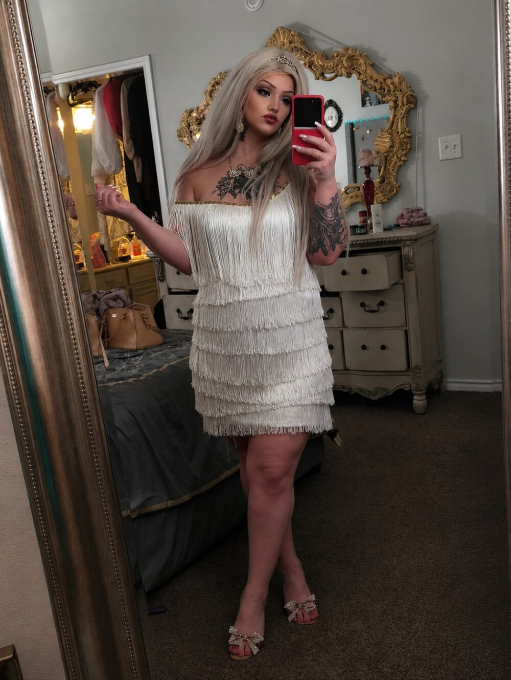 1920s Flapper Fringe Sequin Mini Dress Ivory Gatsby Great Gatsby Party Dress